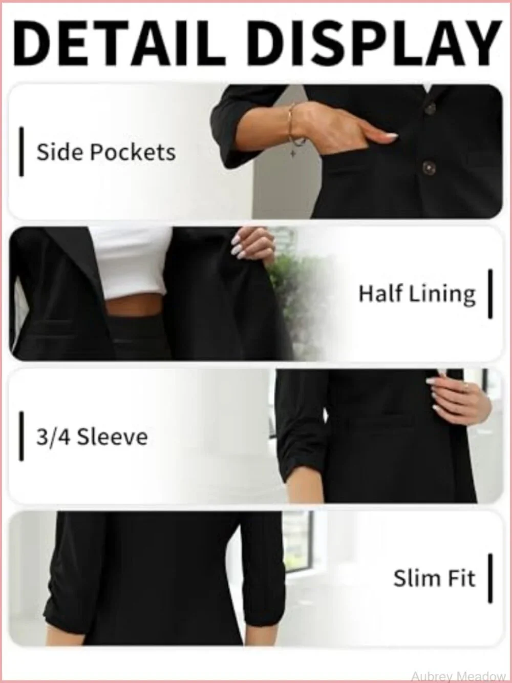 3/4 Sleeve Knit Blazer - Stretch Slim Fit Business Work Jacket with Pockets
